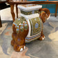 Vintage Hand Painted Brown Ceramic Asian Elephant Plant Stand