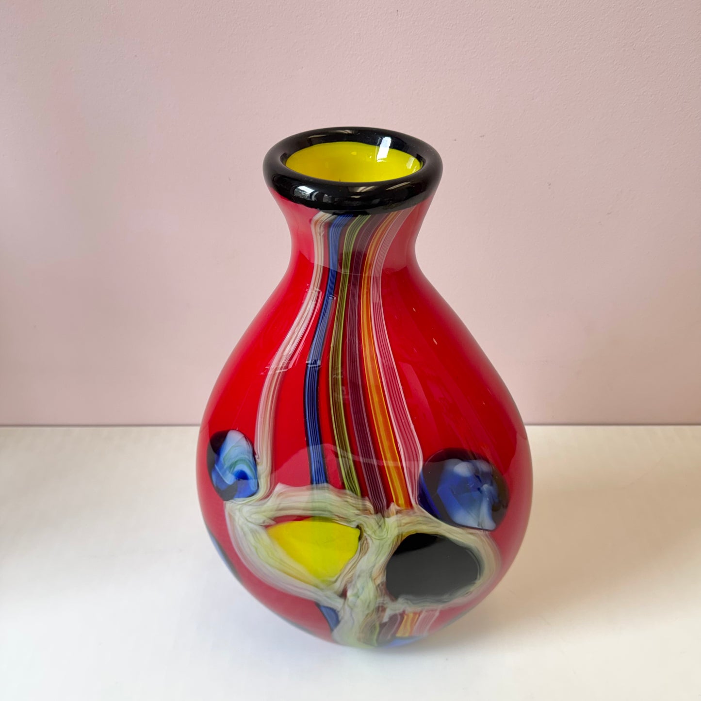 Vintage Large Multicolor Handblown Murano Glass Vase Attributed to Salvadore Studio