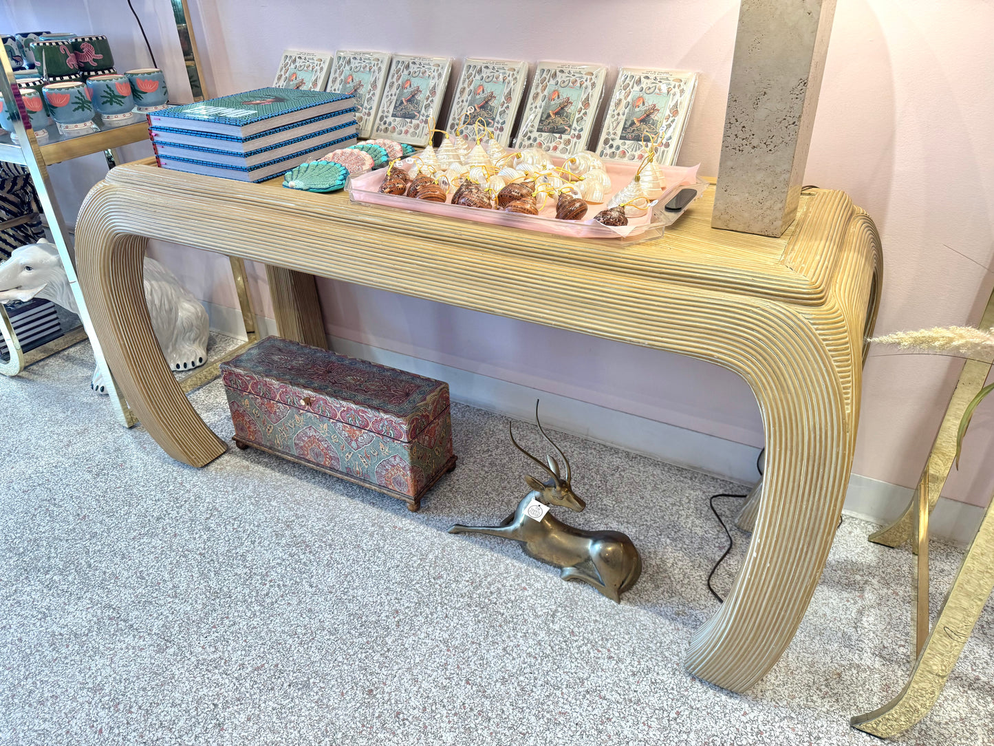 Vintage Curve Legged Pencil Reed Style Console Table