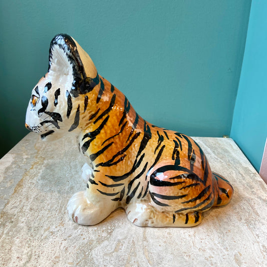 Vintage Italian Ceramic Tiger Cub Statue