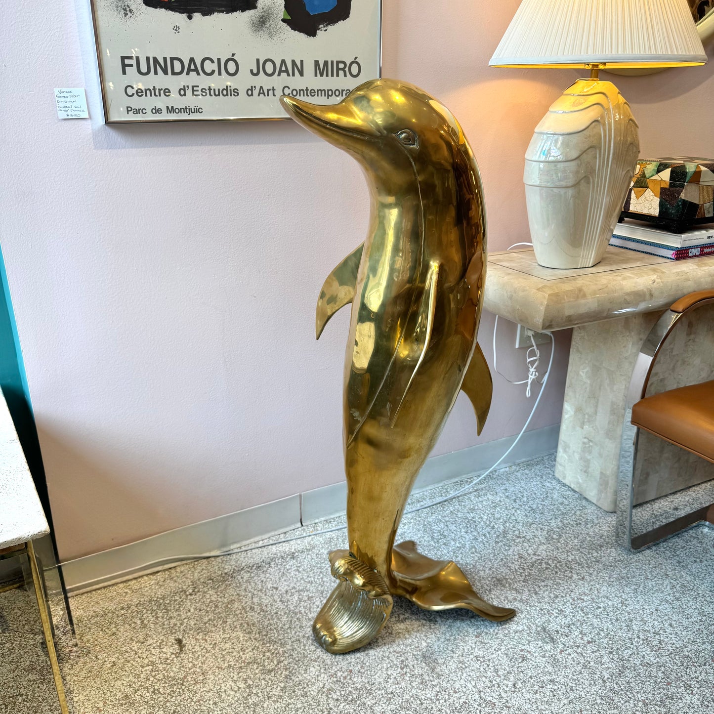 Extra Large Vintage Brass Dolphin Statue