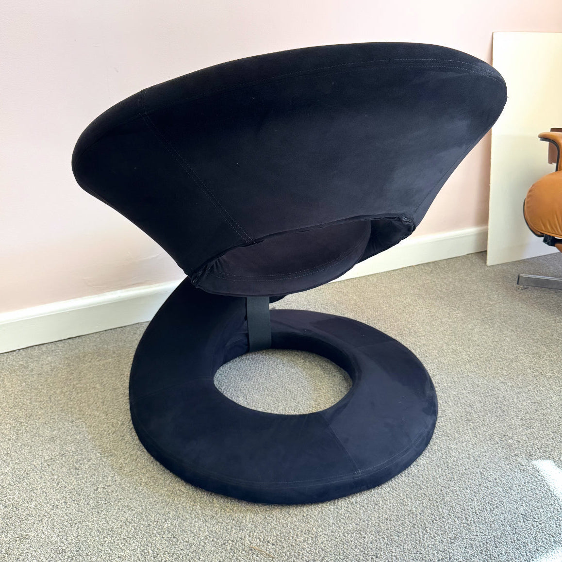 Vintage Spiral Ribbon Chair in Black Suede Attributed to Jaymar