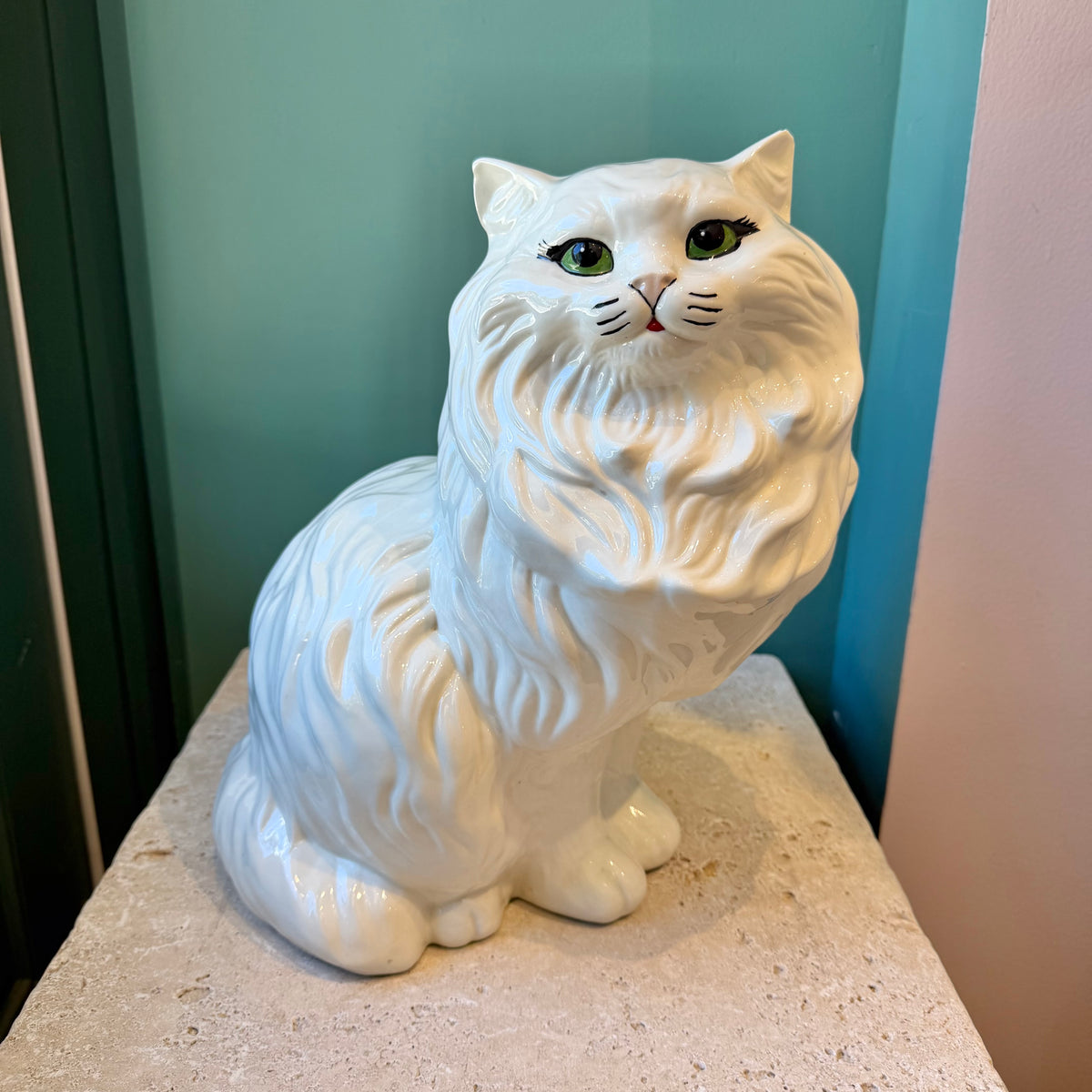 Vintage 1980’s Large White Ceramic Persian Cat Sculpture