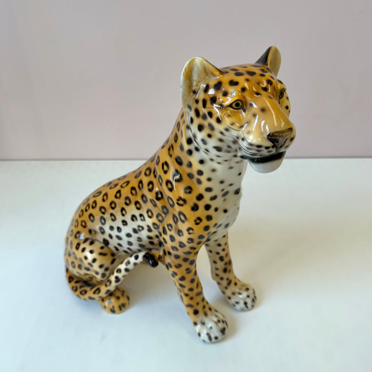 Vintage Mid-Century Italian Ceramic Leopard Statue