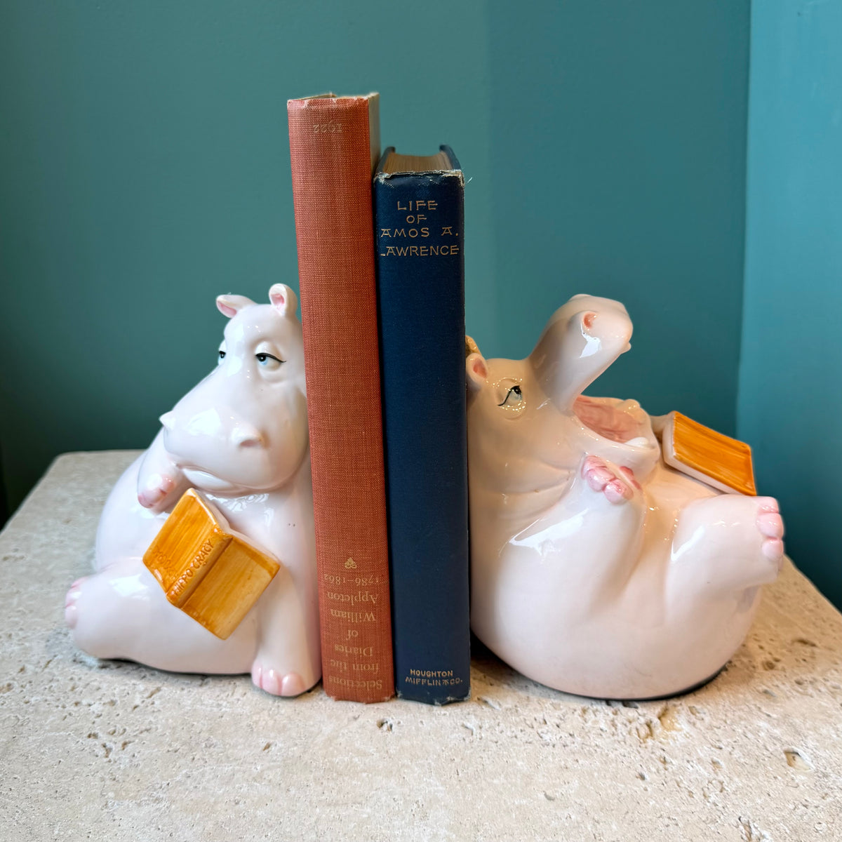 Vintage 1980 Fitz & Floyd Ceramic Hippo Bookends (As is)
