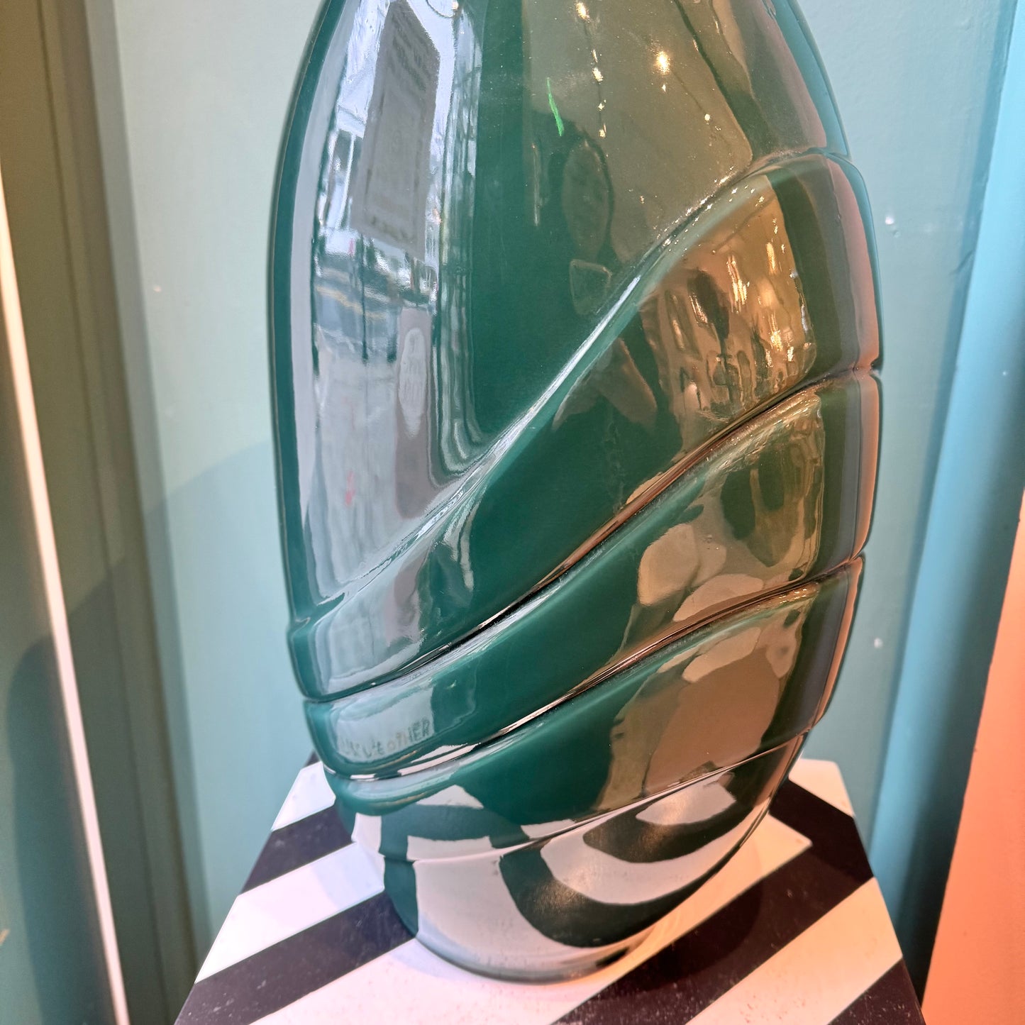 Large Vintage Green Glass Deco Style Vase