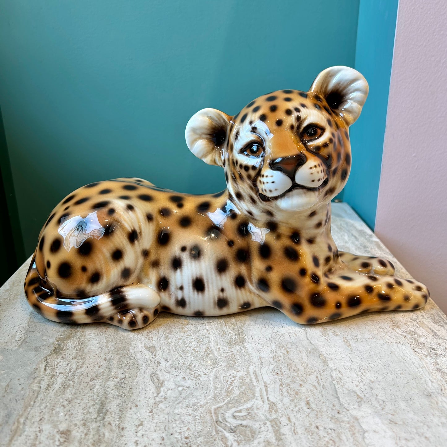 Vintage Porcelain Italian Cheetah Cub Statue