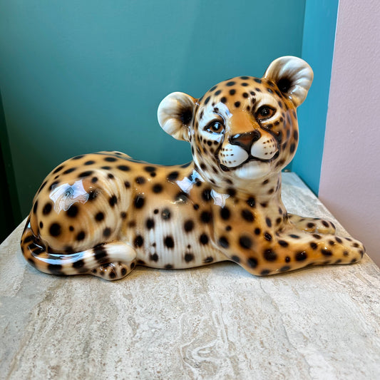 Vintage Porcelain Italian Cheetah Cub Statue