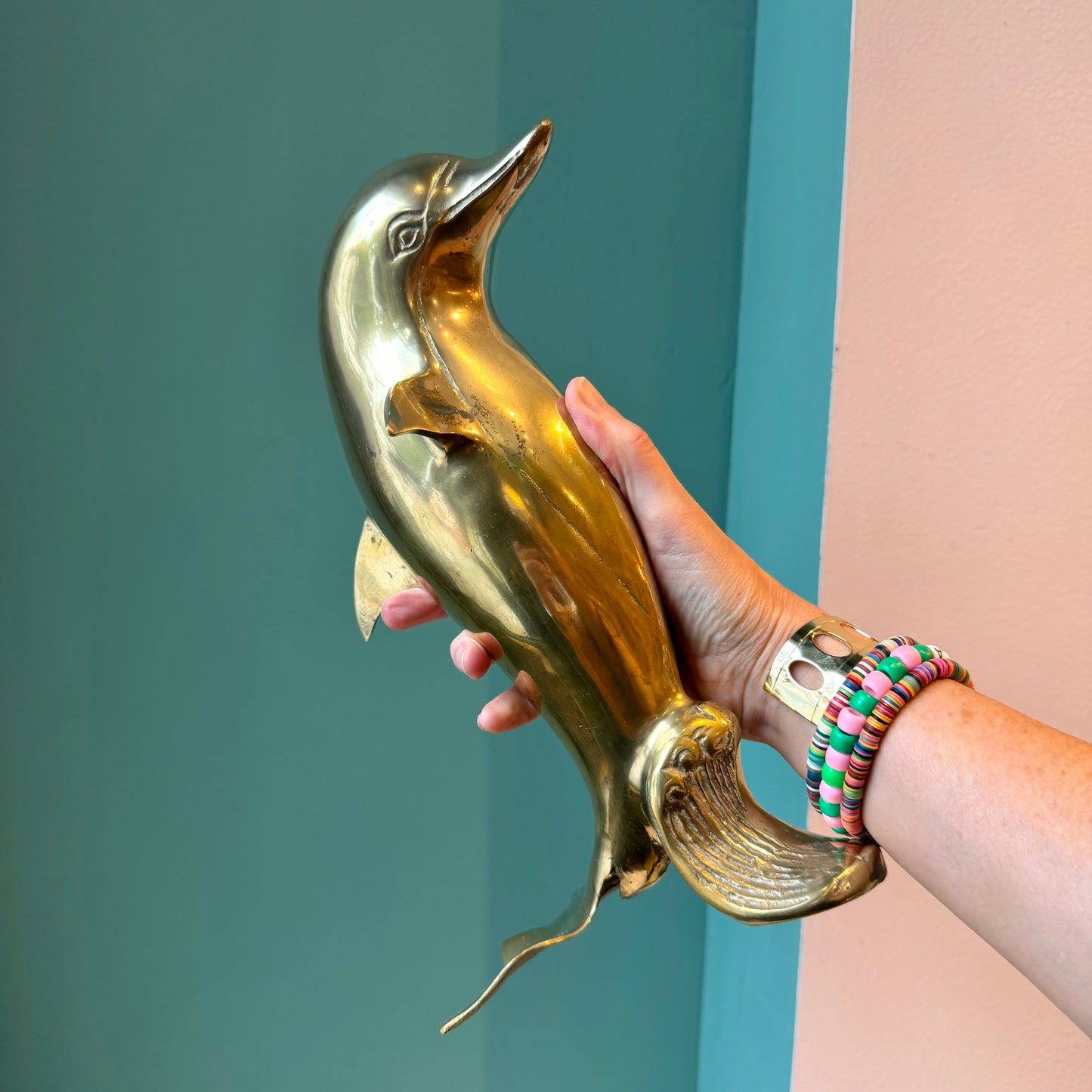 Vintage Brass Dolphin Statue
