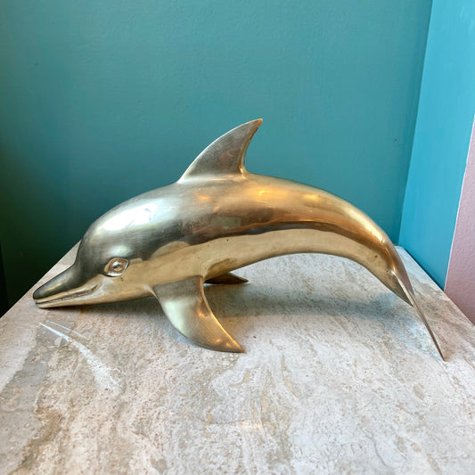 Vintage Brass Dolphin Statue 13”
