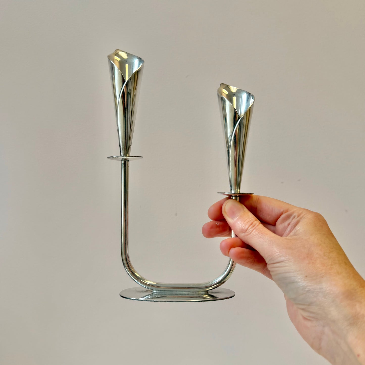Pair of Mid-Century Danish Silver Plated Calla Lily Candlestick Holders by Hans Jensen