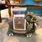 Vintage Hand Painted Green Ceramic Asian Elephant Plant Stand