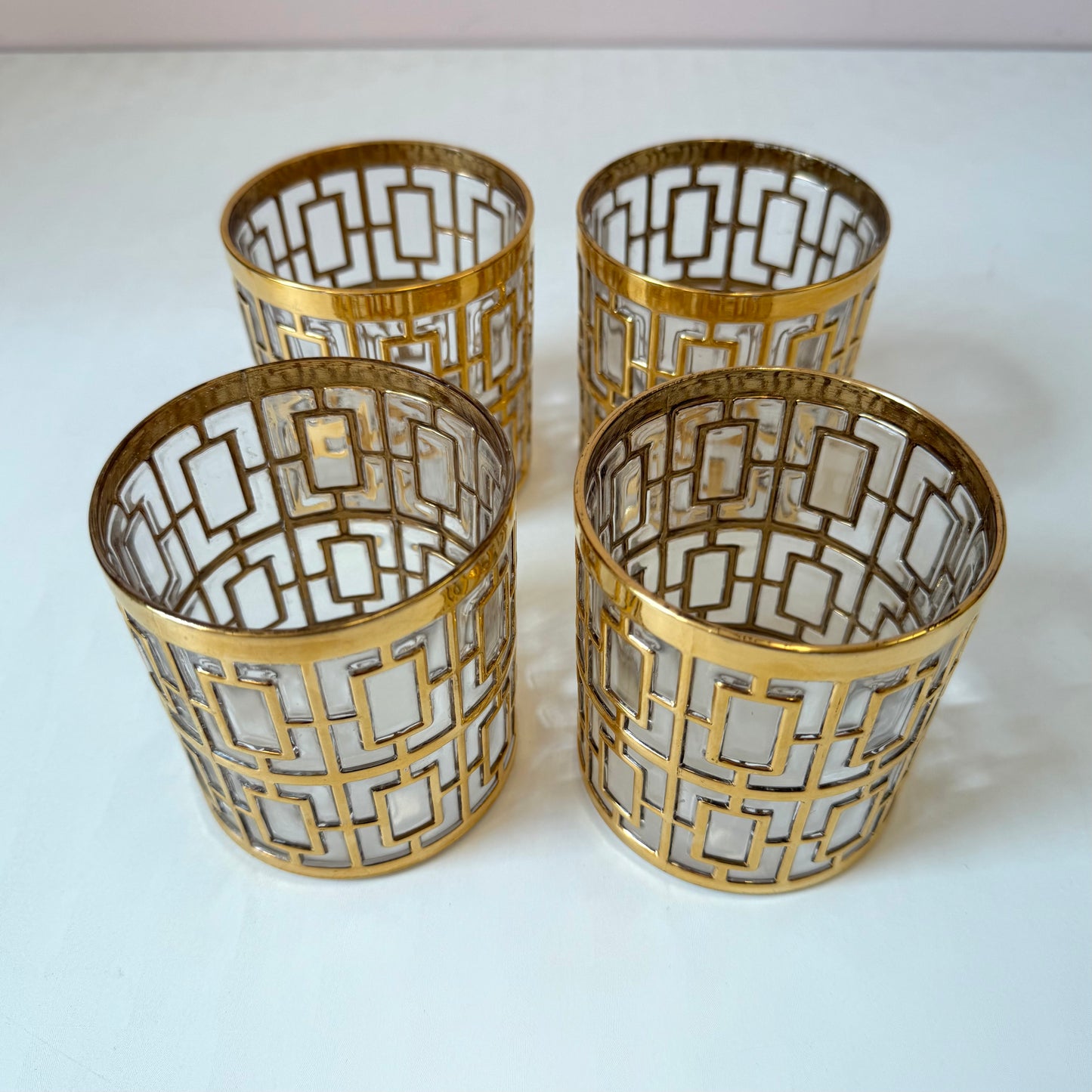Vintage Set of 4 Imperial Glass Company Tumbler Glasses in the Gold Shoji Pattern