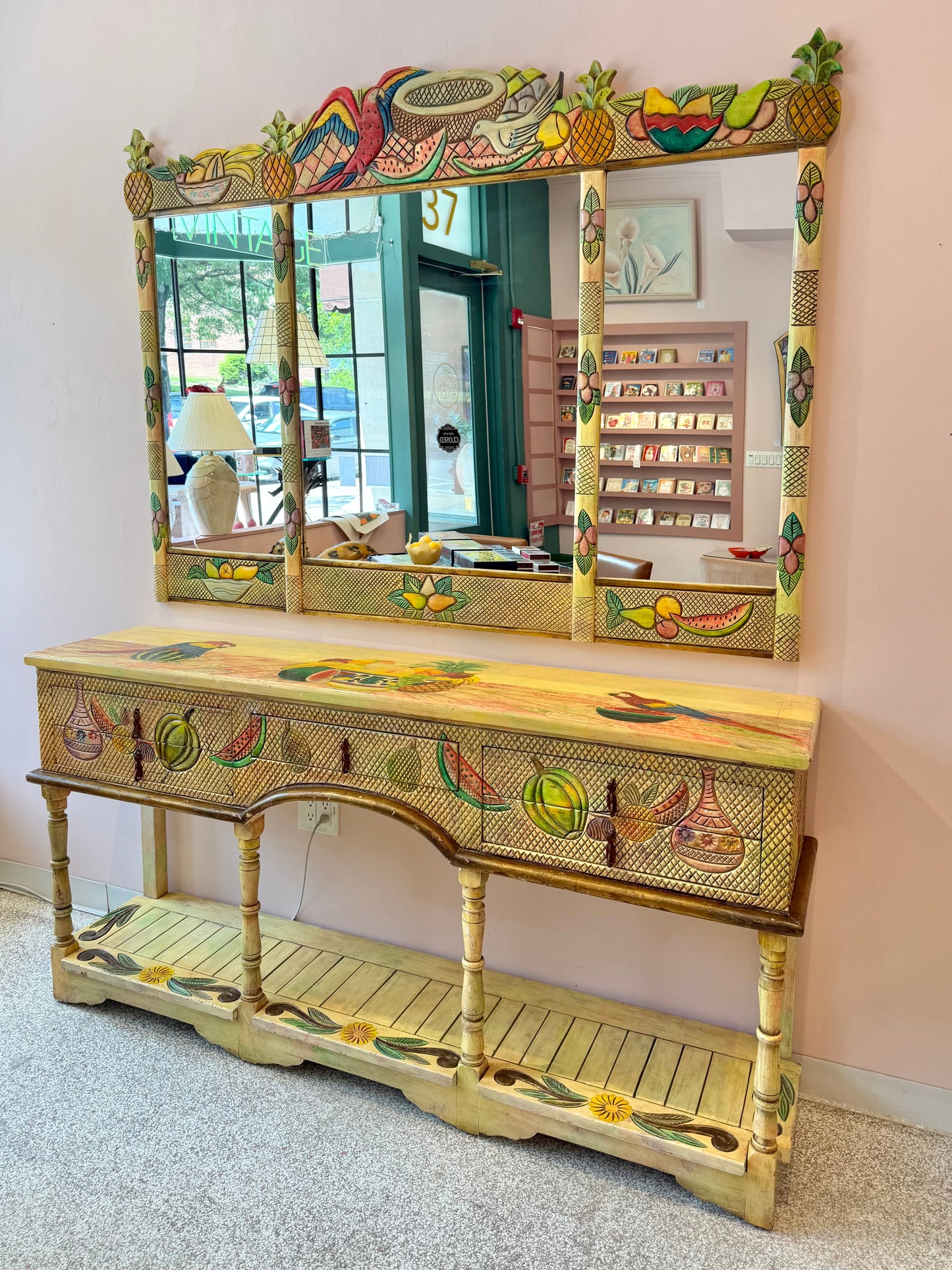 Vintage Hand Crafted Mexican Console and Mirror Set by Diseños Caaesa