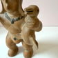 Vintage Mid-Century Aztec Style 'Warrior/Hunter Holding Bird' Clay Pottery Vase