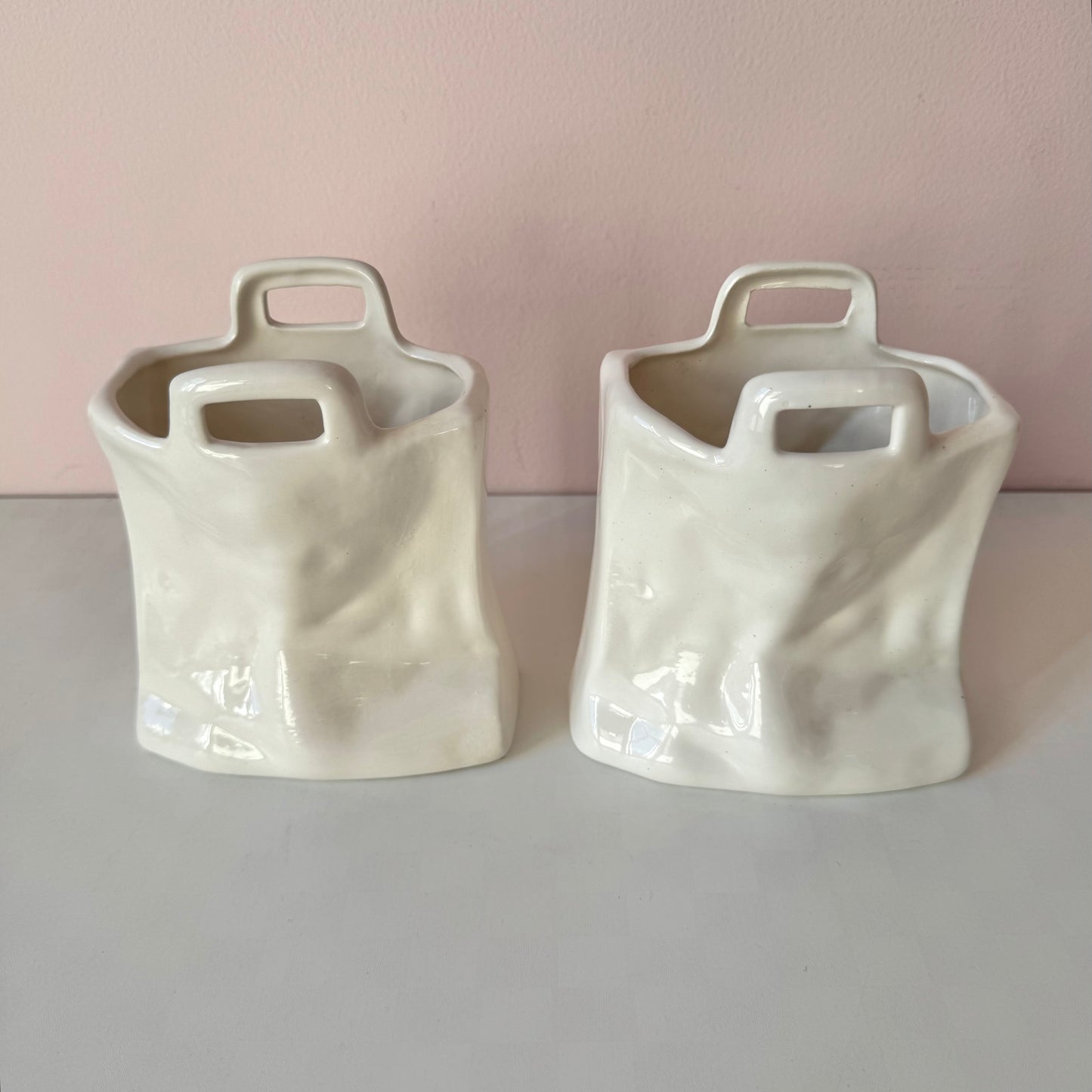 Vintage Pair of Ceramic "Paper Bag" Containers