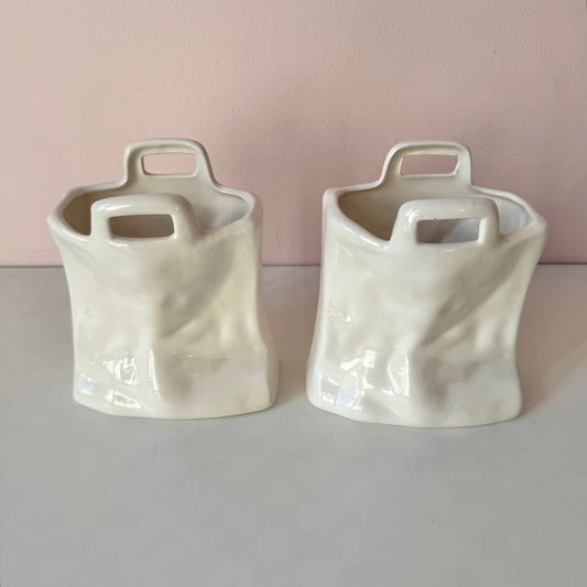 Vintage Pair of Ceramic "Paper Bag" Containers