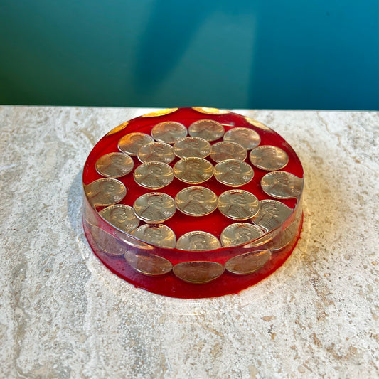 Vintage 1981 Pennies in Lucite Paperweight
