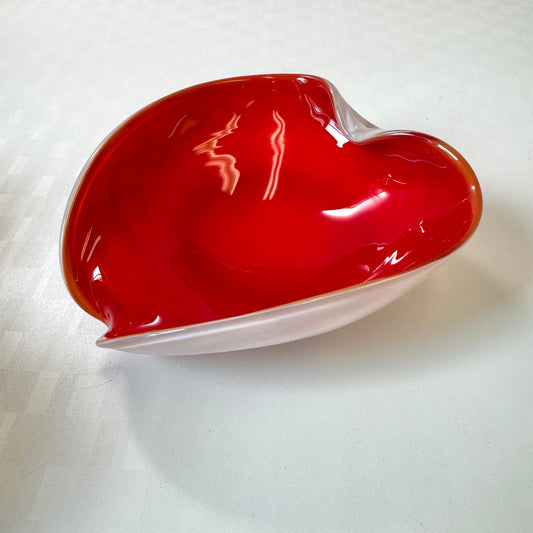 Vintage Red and White Cased Murano Glass Ashtray