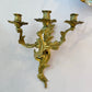 Pair of Antique Louis XV Rococo Style Brass 3 Arm Candle Sconces