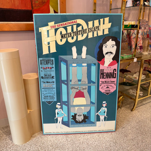 "The Sensational Houdini Water Torture Escape" as Performed by Doug Henning Vintage 1974 Mounted Poster