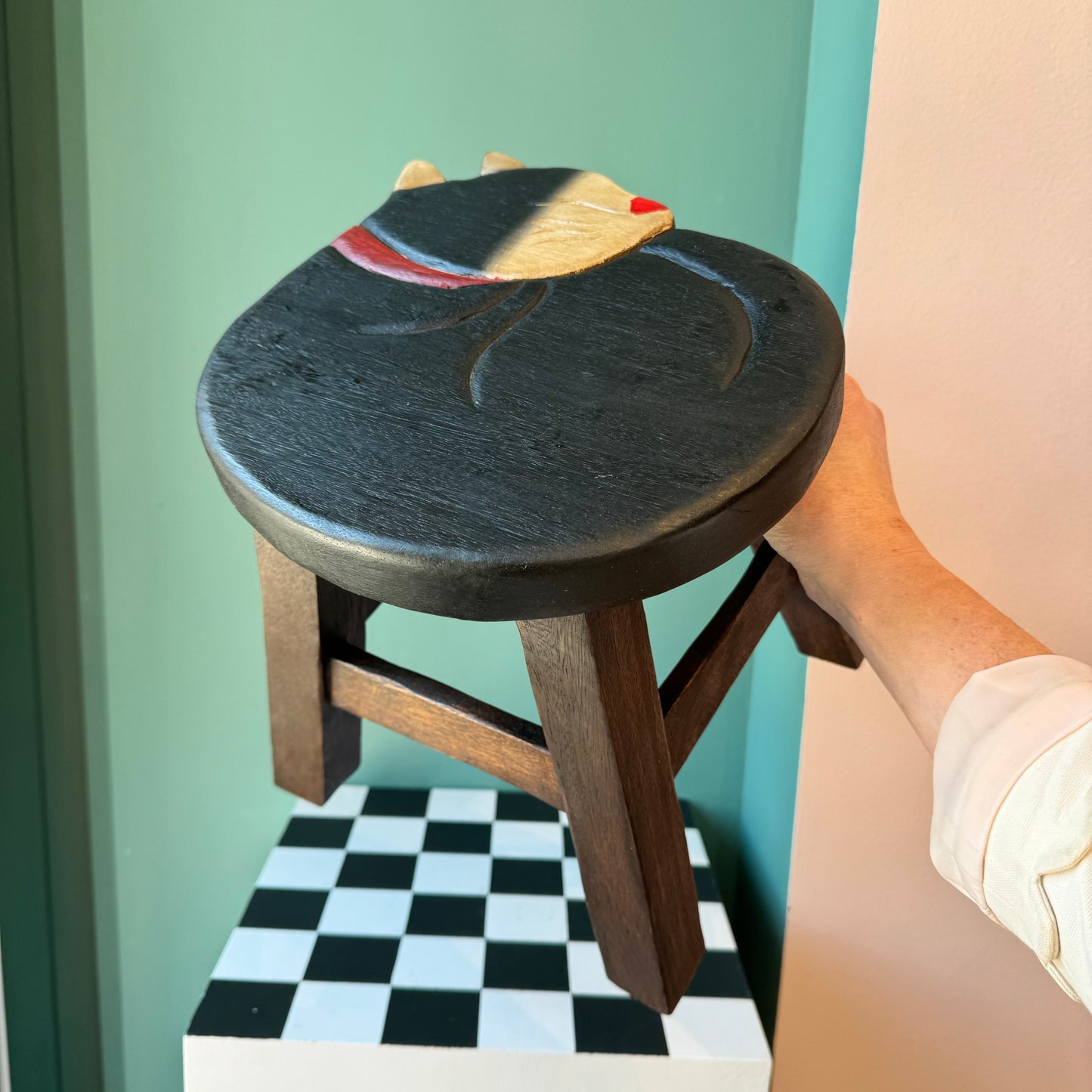 Sleeping Black Cat Step Stool