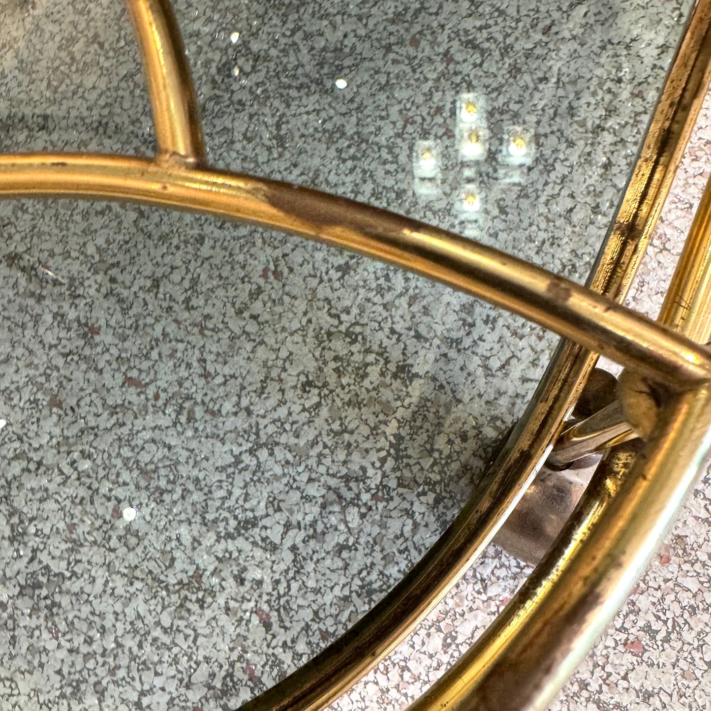 Vintage Oval Brass and Smoked Glass Rolling Bar Cart