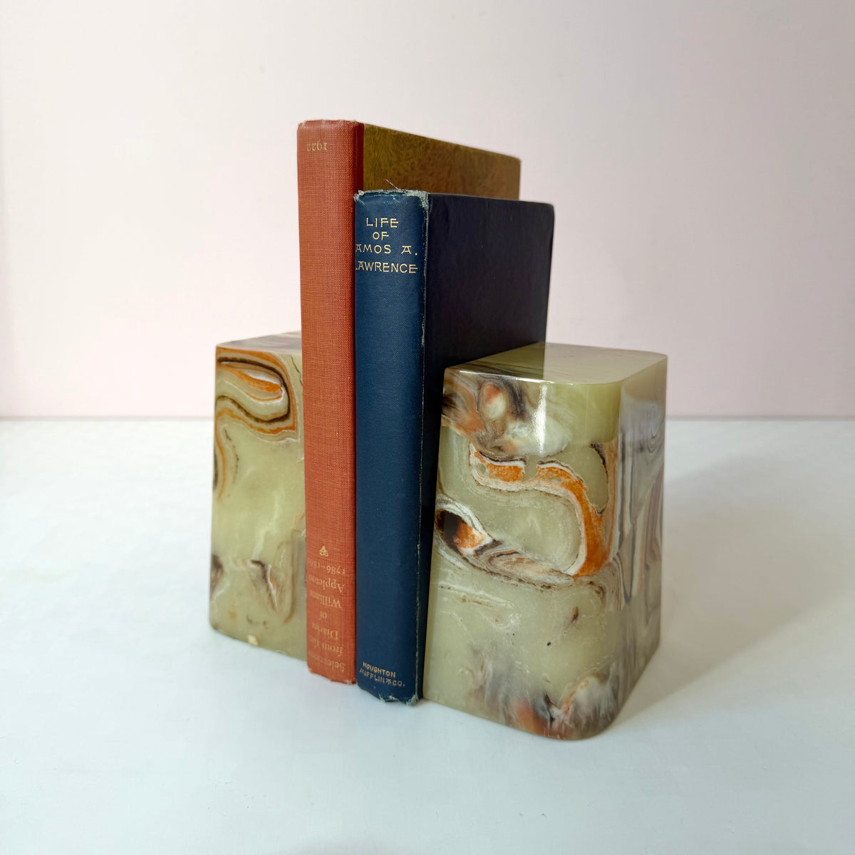 Vintage Faux Green Onyx Bookends
