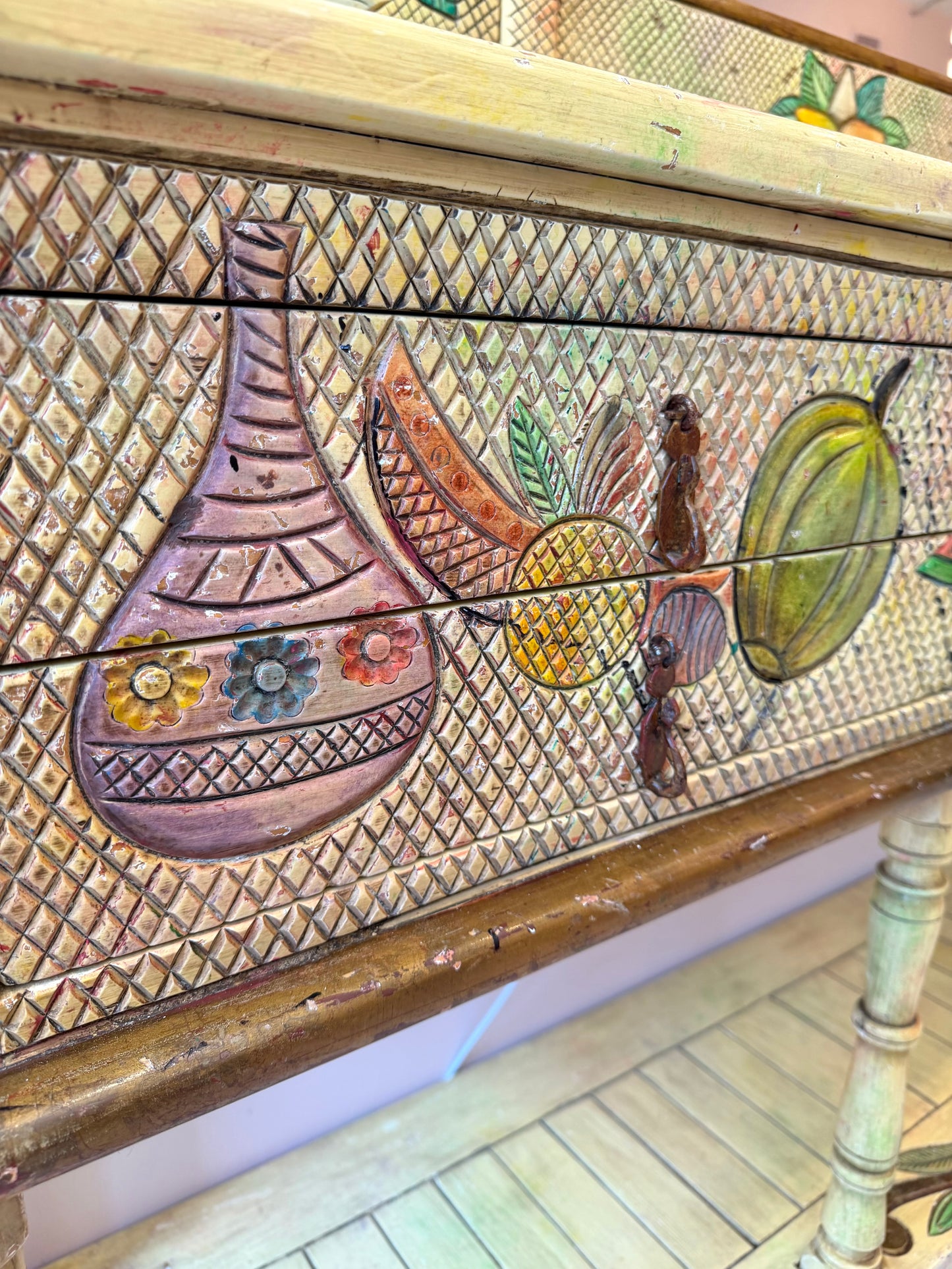 Vintage Hand Crafted Mexican Console and Mirror Set by Diseños Caaesa
