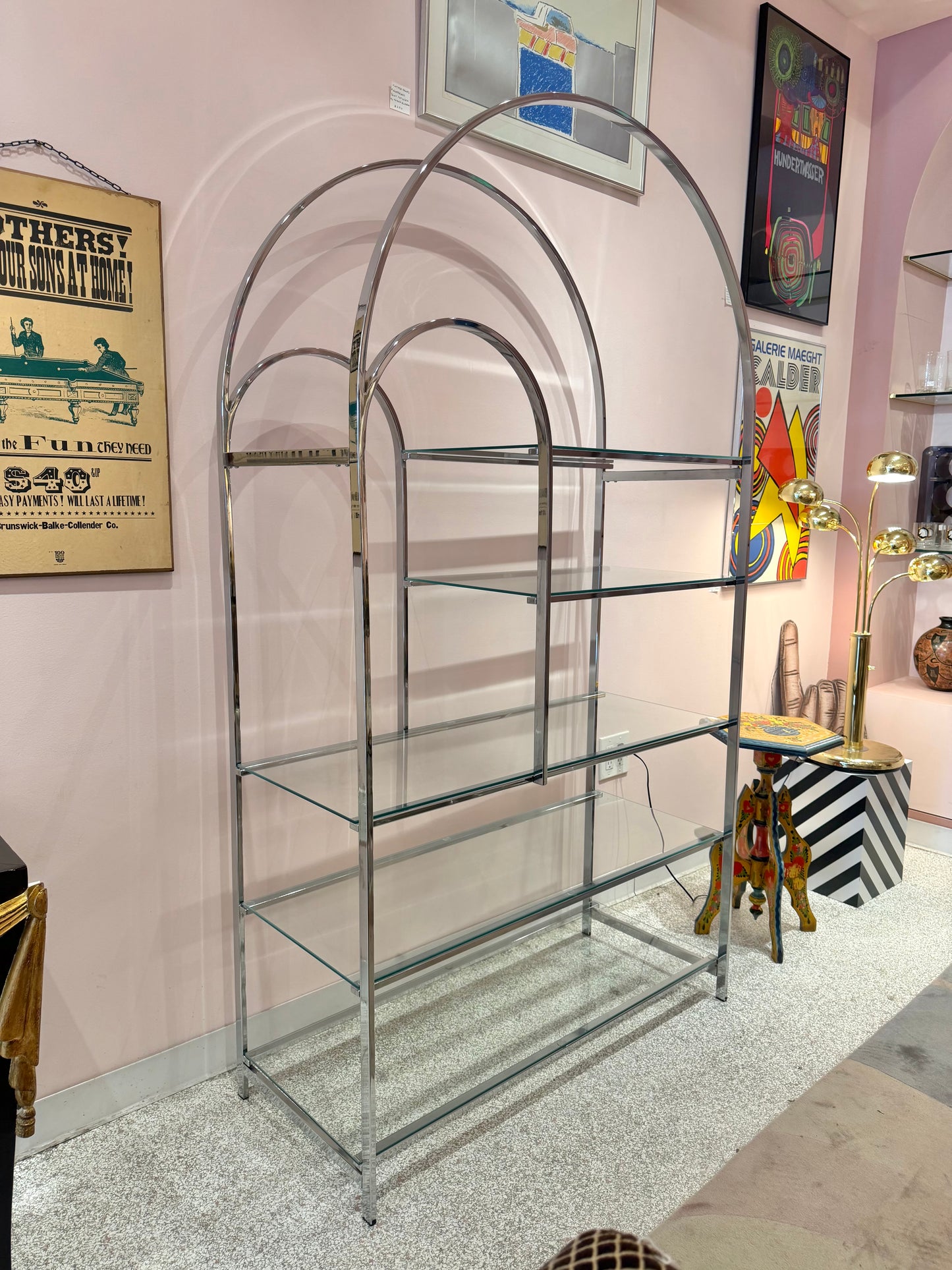 Vintage DIA Style Chrome and Glass Arched Etagere
