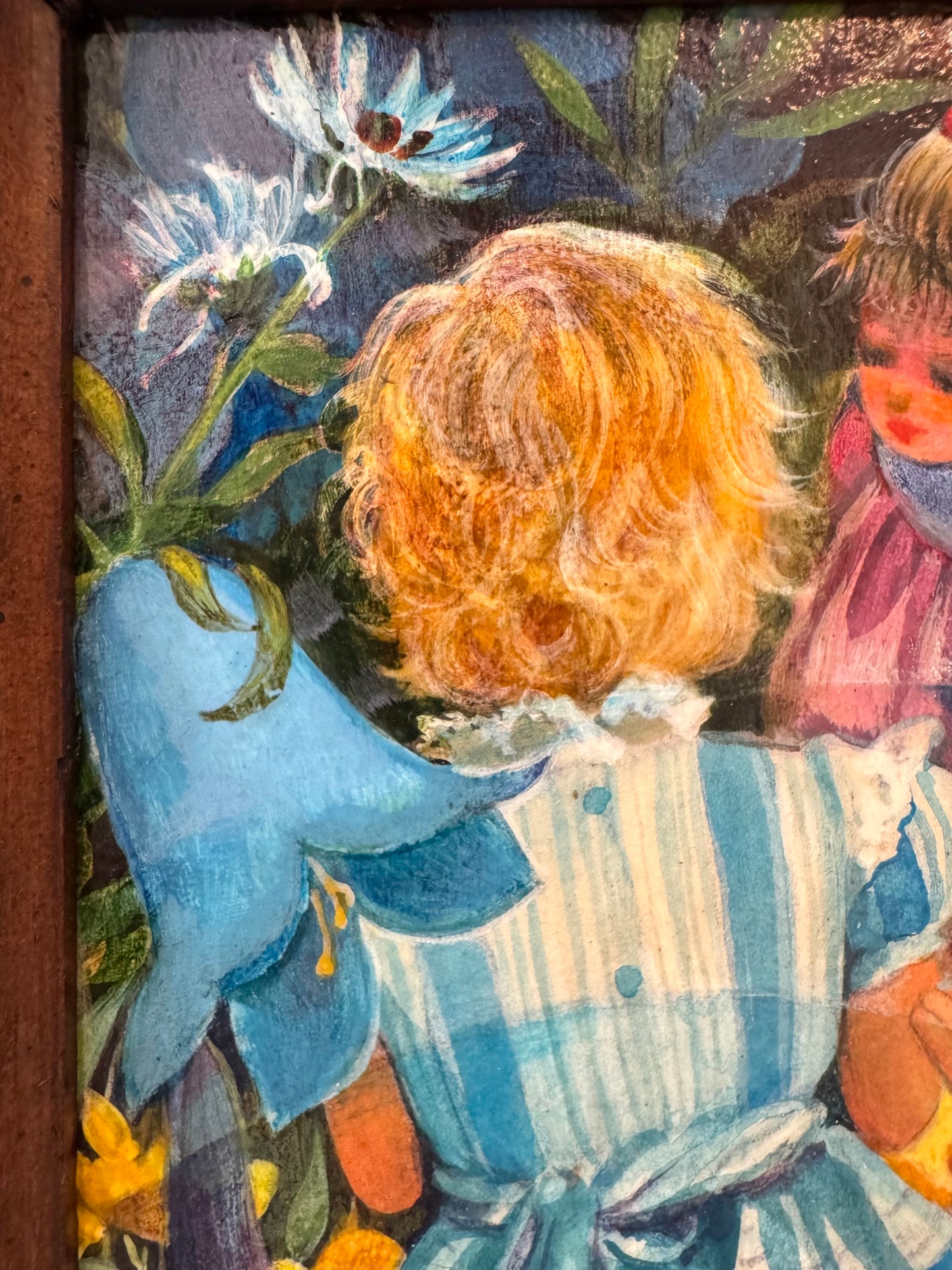 Vintage Small Original Framed "The Buttercup Day" 1982 Acrylic on Board Painting by Phyllis Londraville