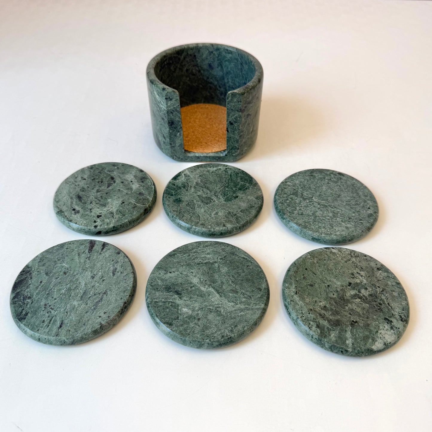 Vintage Green Marble Coaster Set and Caddy