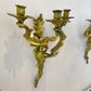 Pair of Antique Louis XV Rococo Style Brass 3 Arm Candle Sconces