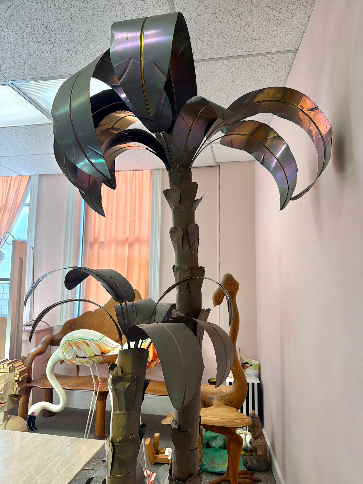 Vintage Tommaso Barbi Style Hollywood Regency Brass Palm Tree Sculpture