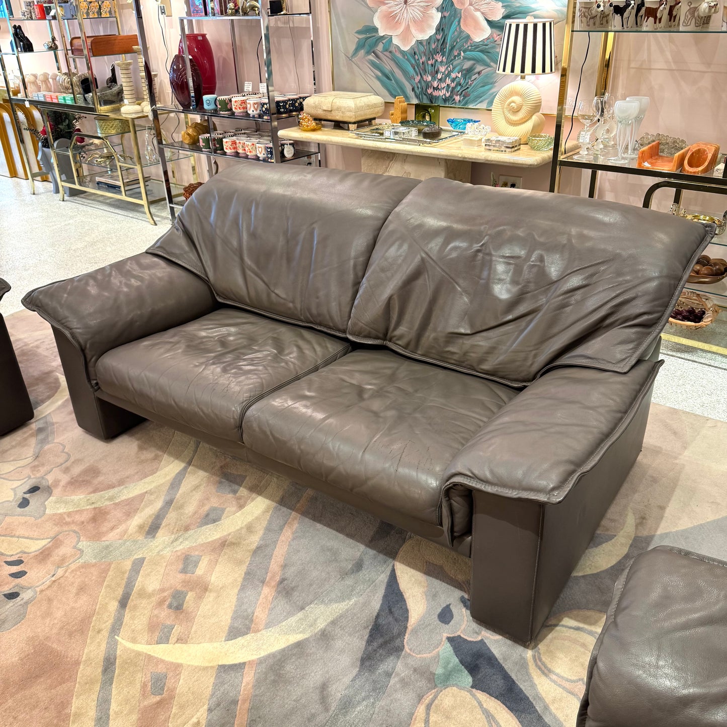 1980's Vintage Taupe Leather Adjustable Sofa by Durlet
