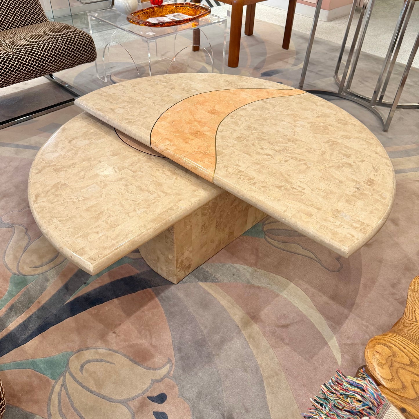 Vintage Tessellated Travertine Swivel Coffee Table by Casa Bique