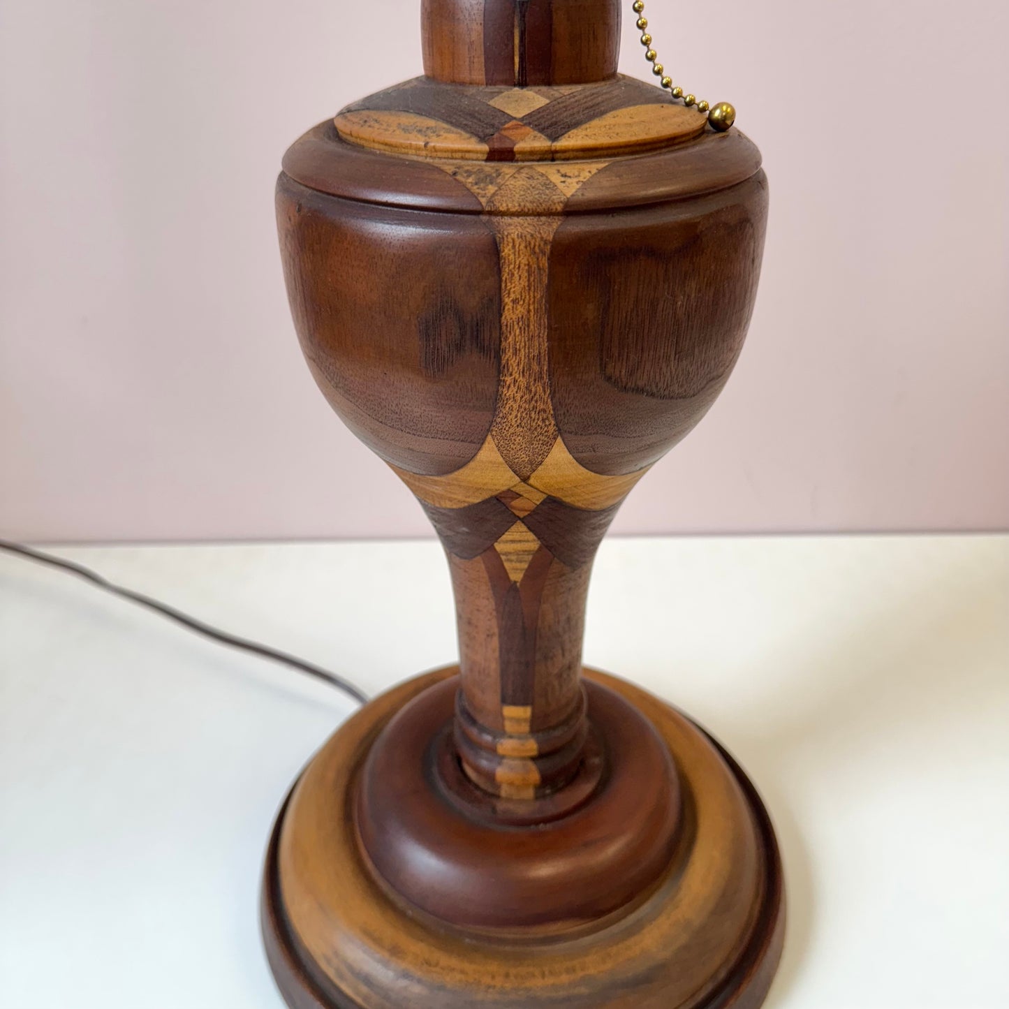 Mid Century Turned Mixed Wood Lamp W/Shade