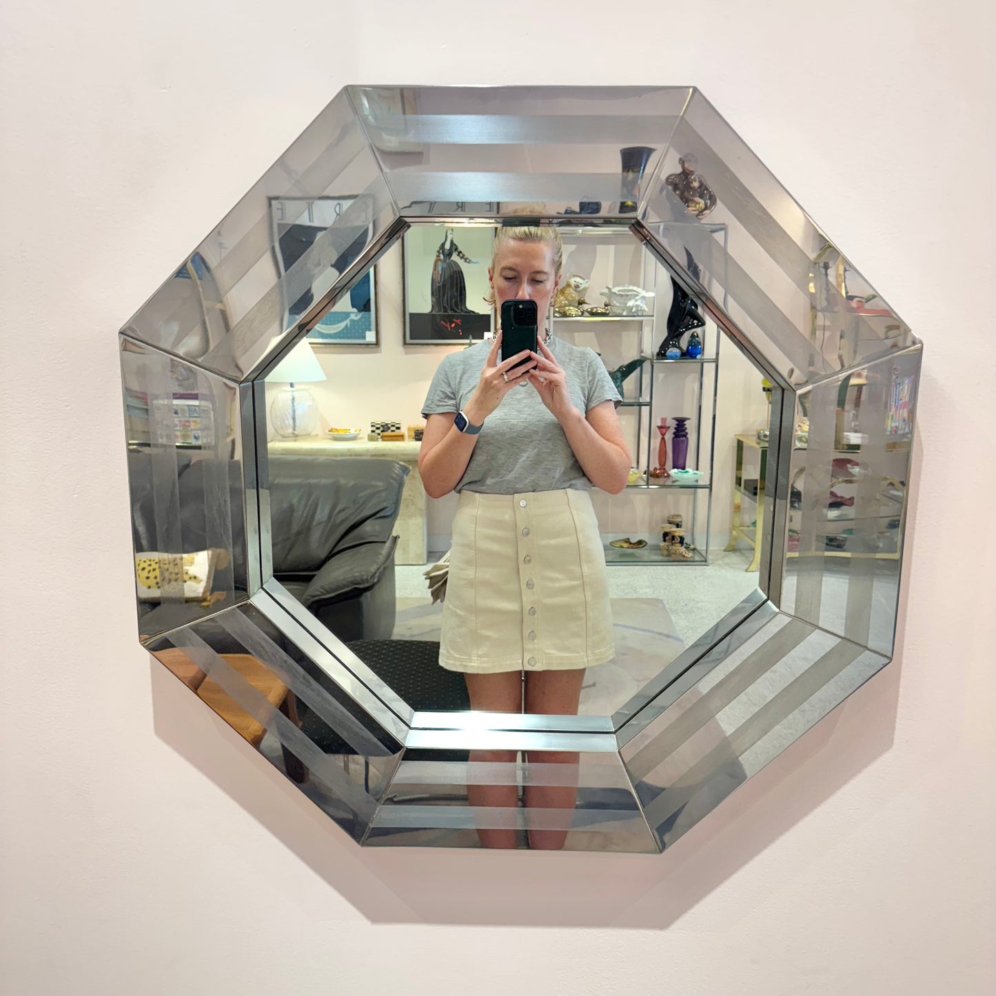 Vintage Octagonal Metal Mirror