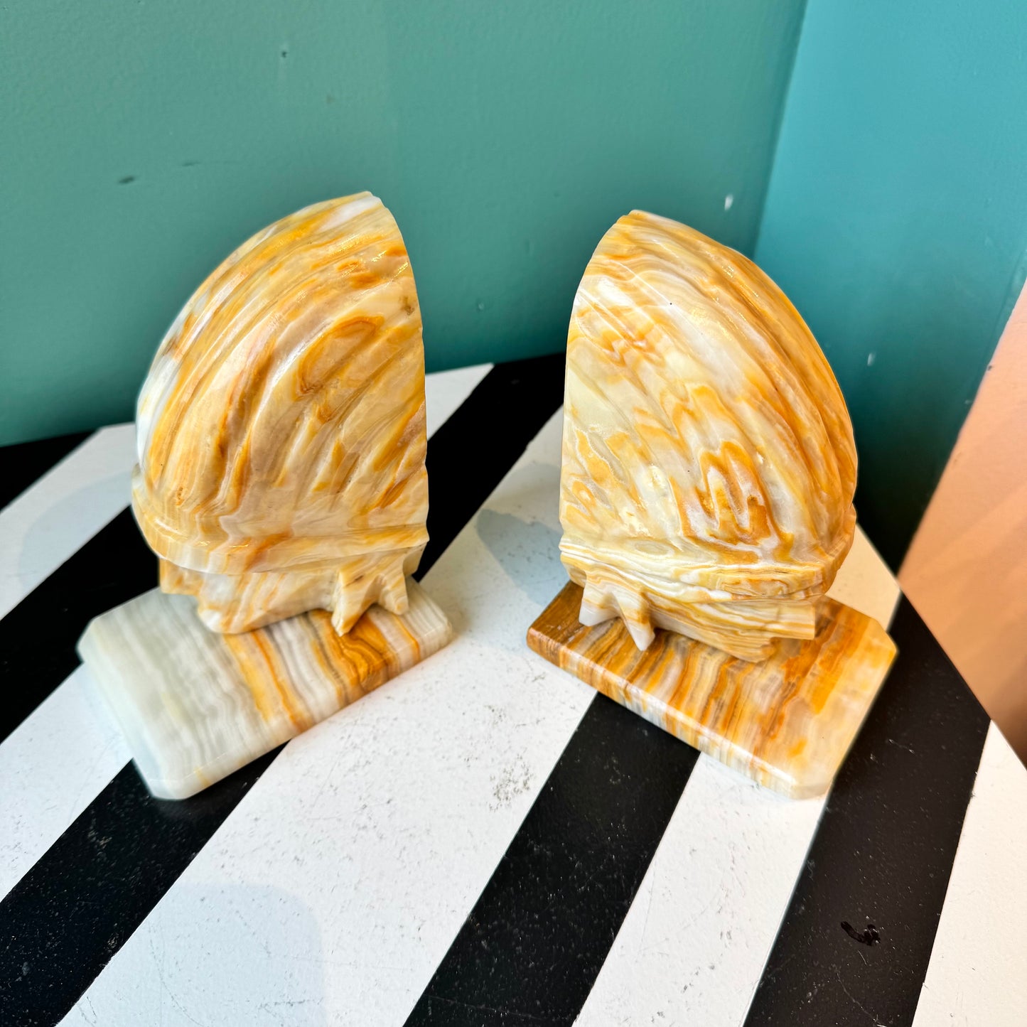 Pair of Vintage Alabaster Native American Indian Bookends