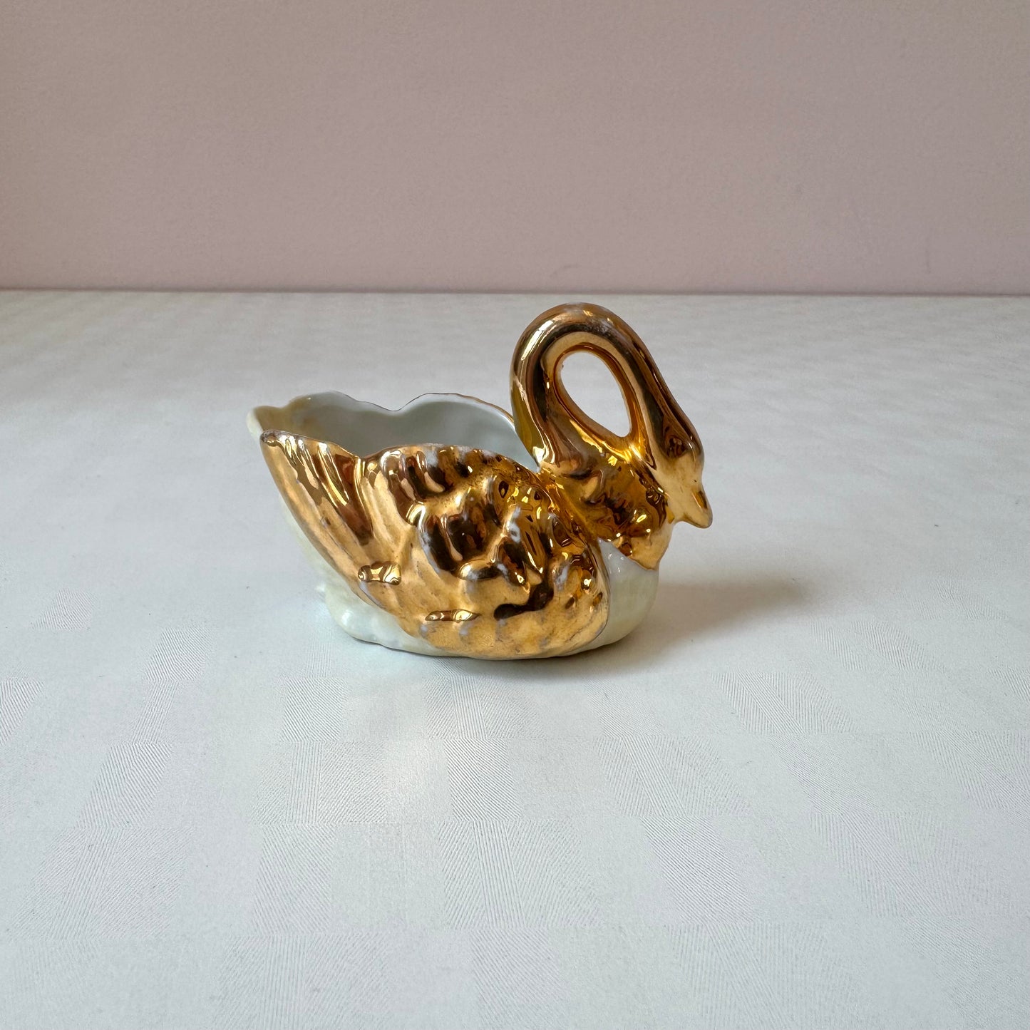 Vintage Gold Ceramic Swan Ring Holder