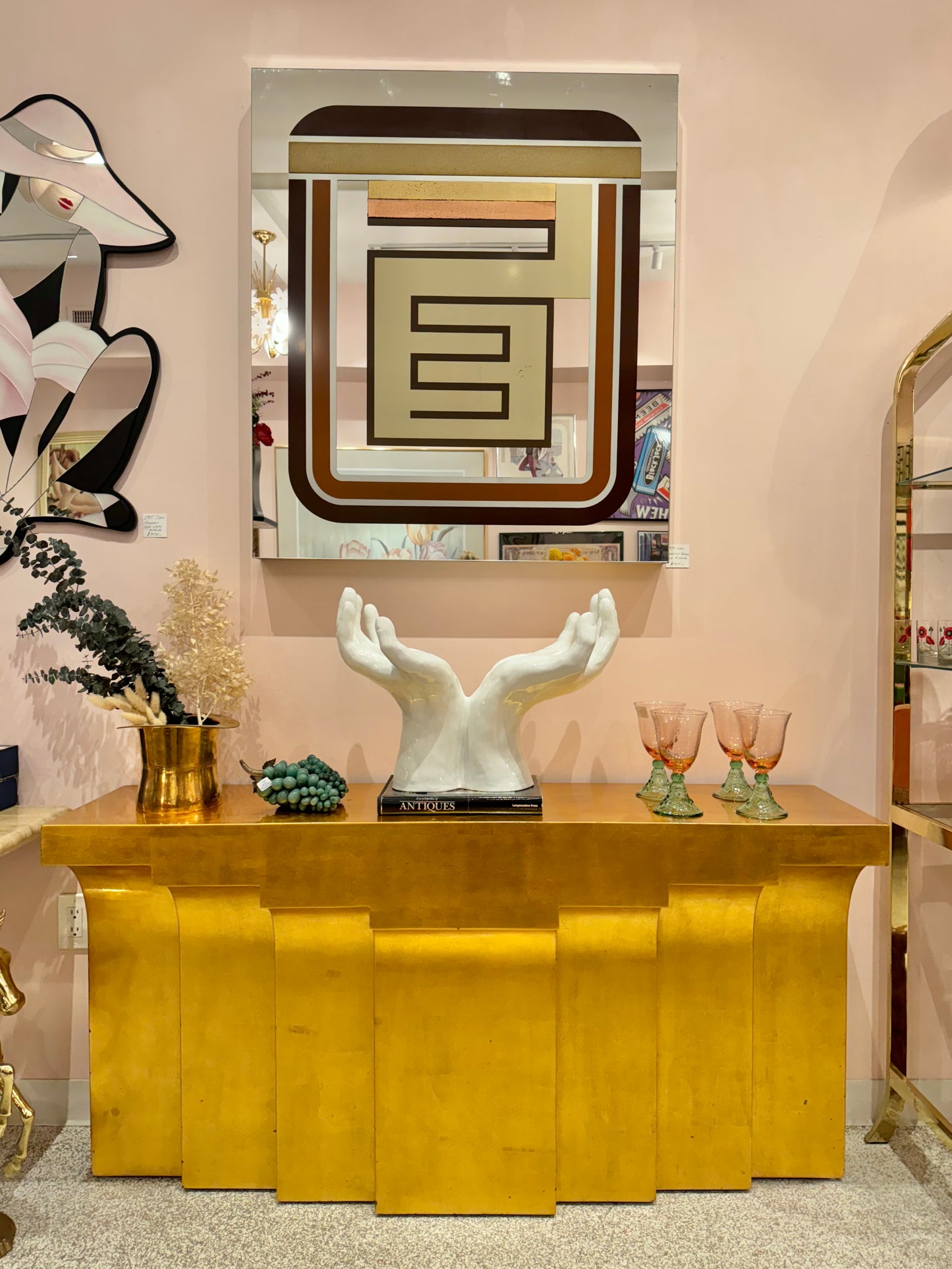 Karl Springer Style Gold Leaf Stepped Console Table