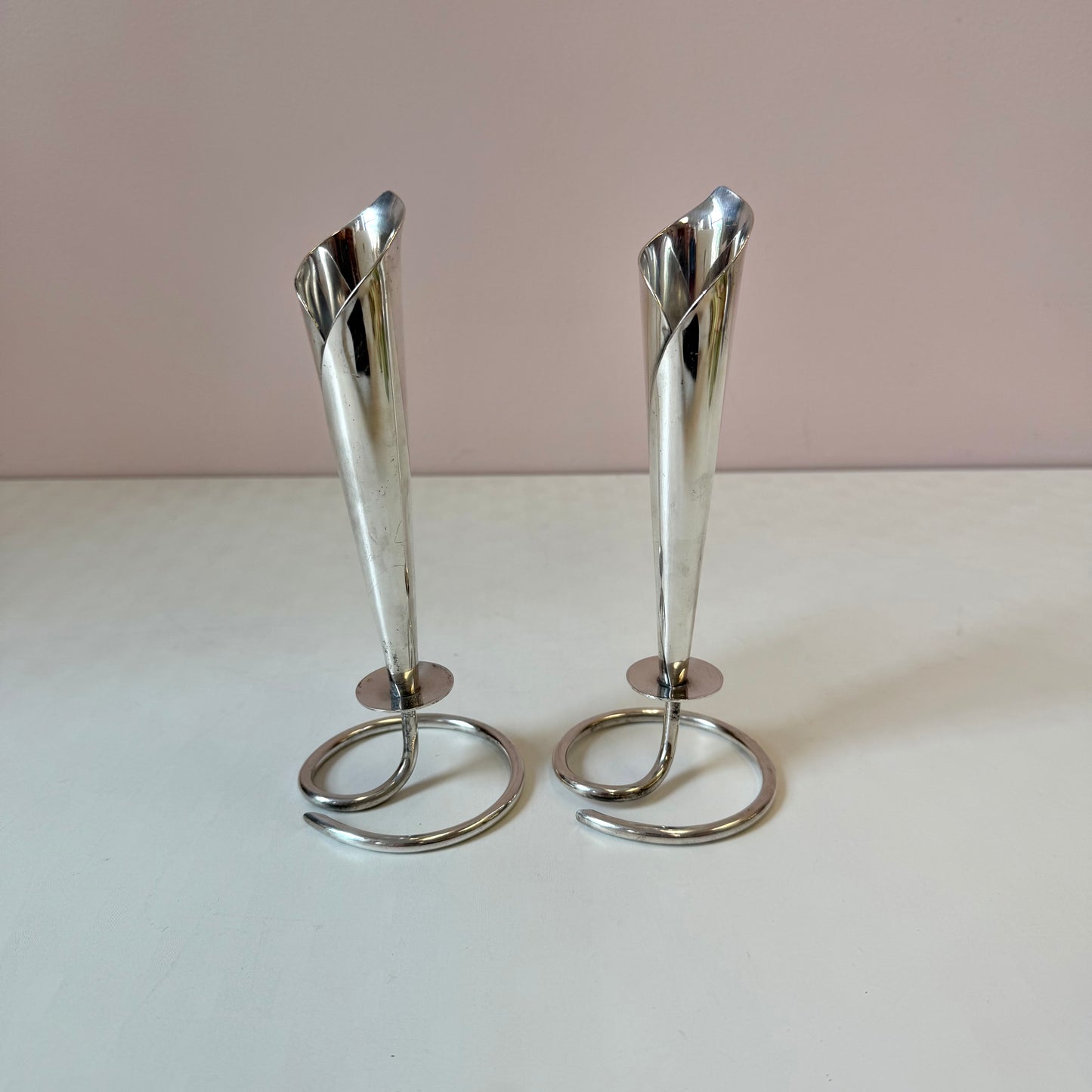 Pair of Mid-Century Danish Silver Plated Calla Lily Candlestick Holders by Hans Jensen