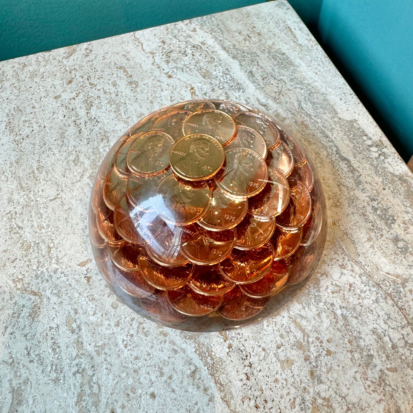 Vintage 1976 Penny Lucite Paperweight
