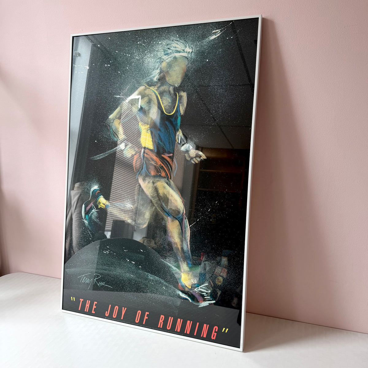 Vintage Framed 1988 "The Joy of Running" Art Poster by Terry Rose