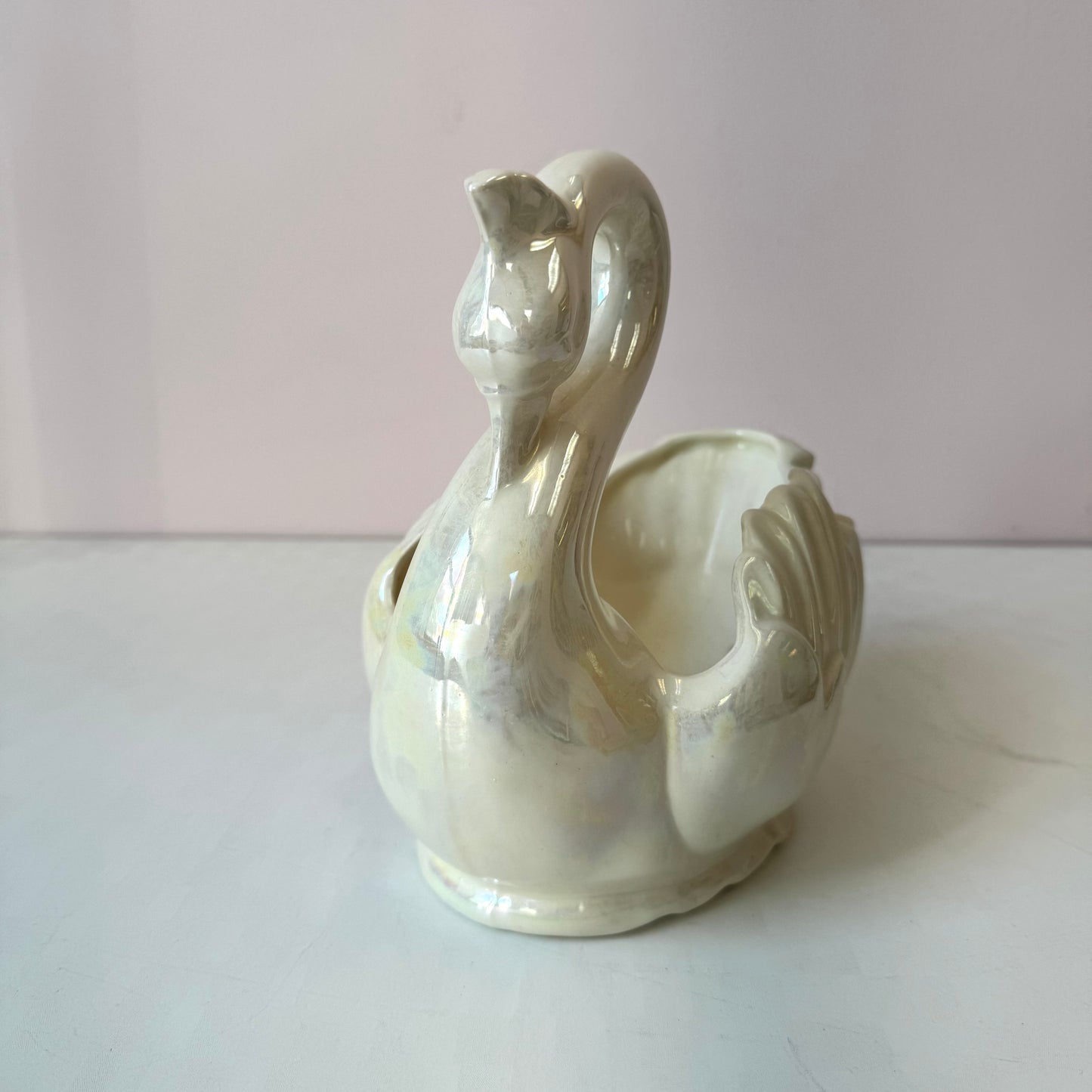 Vintage Iridescent Ceramic Swan Planter