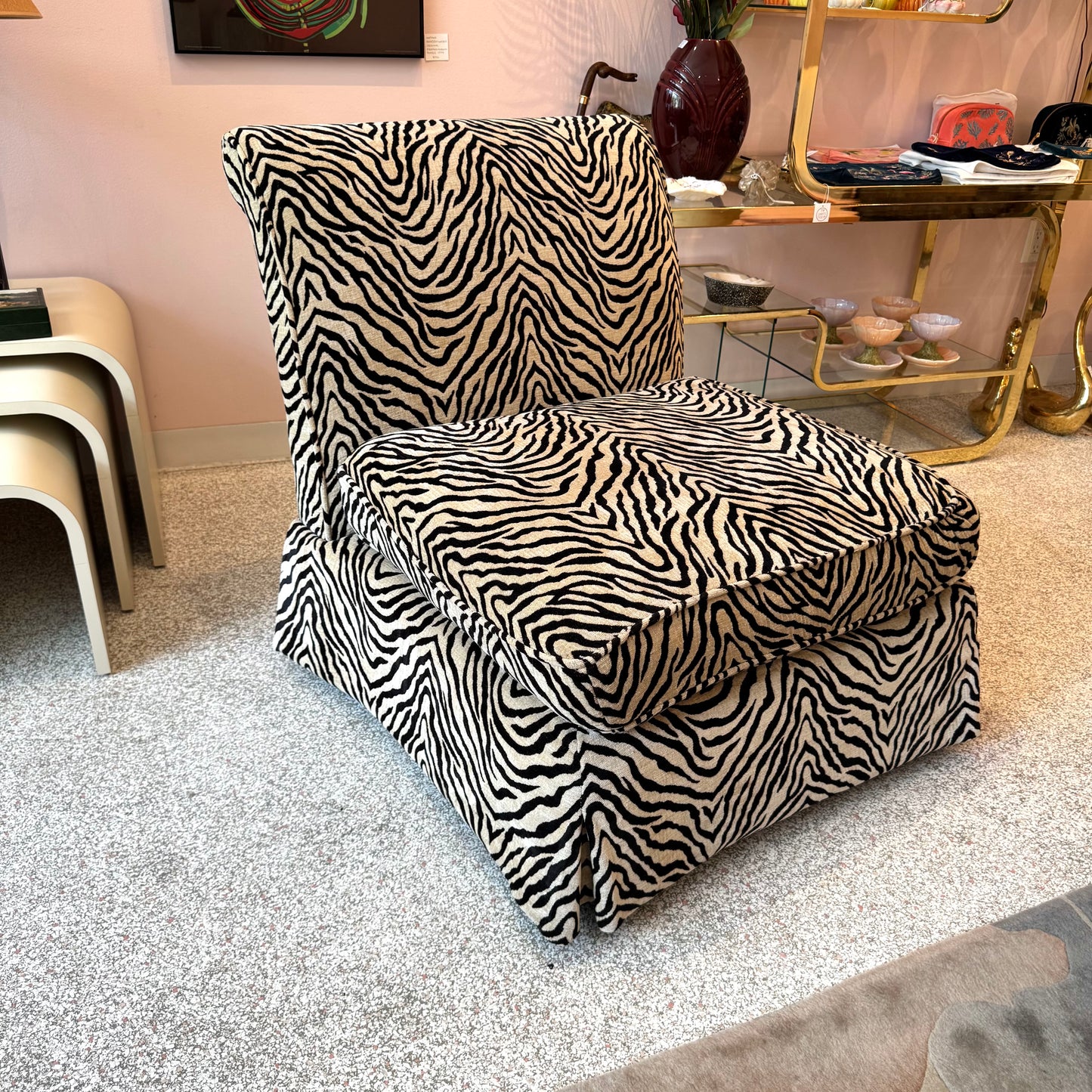 Vintage Velvet Tiger Slipper Chair
