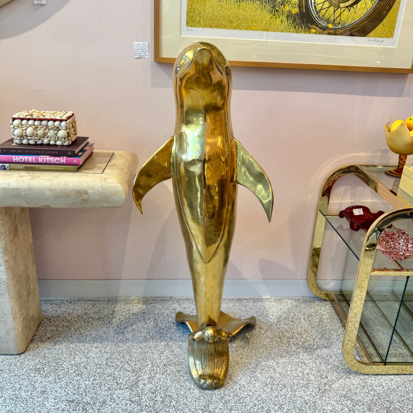 Extra Large Vintage Brass Dolphin Statue