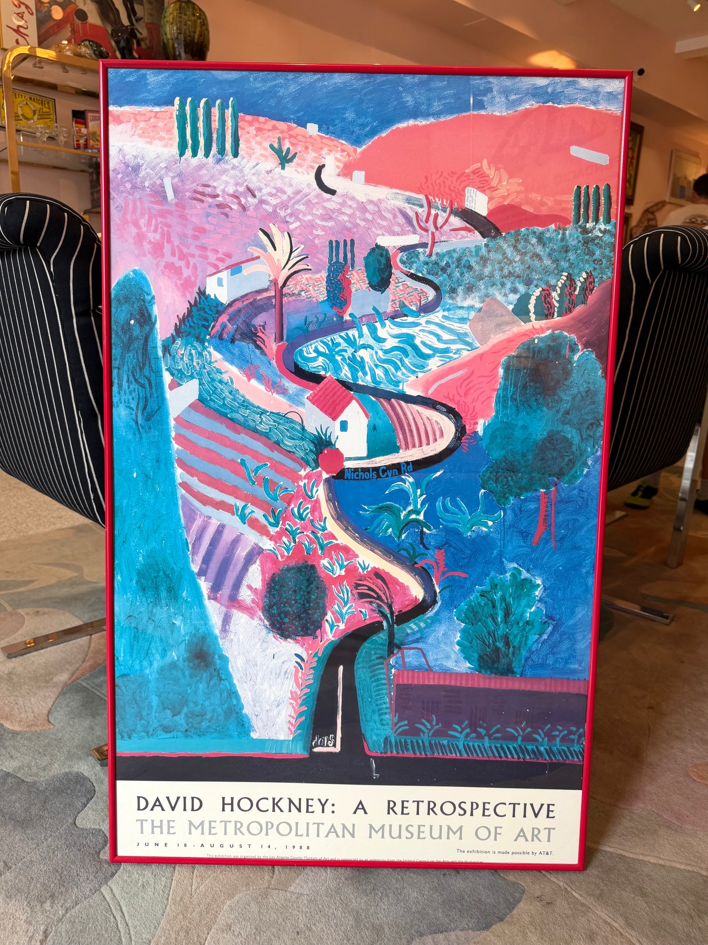 Vintage David Hockney "A Retrospective" 1988 Museum Poster - Framed