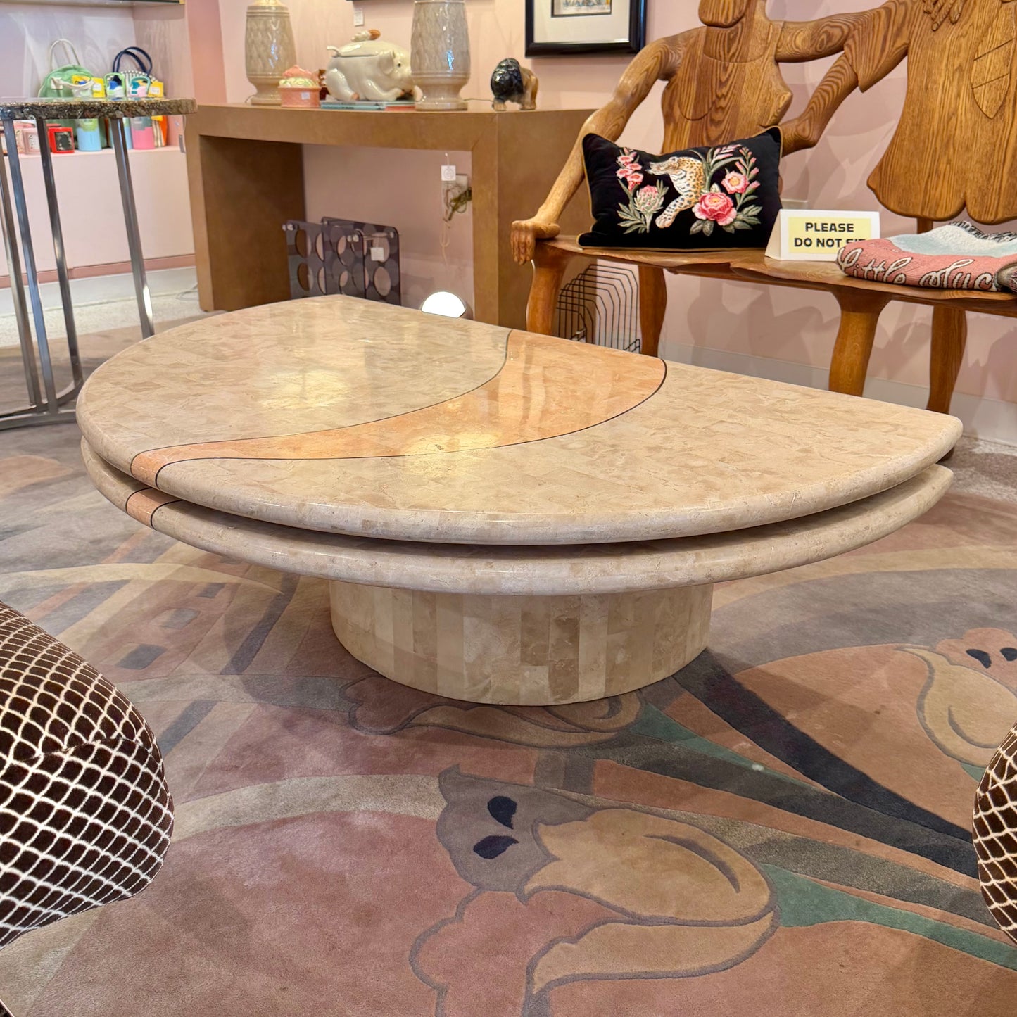 Vintage Tessellated Travertine Swivel Coffee Table by Casa Bique
