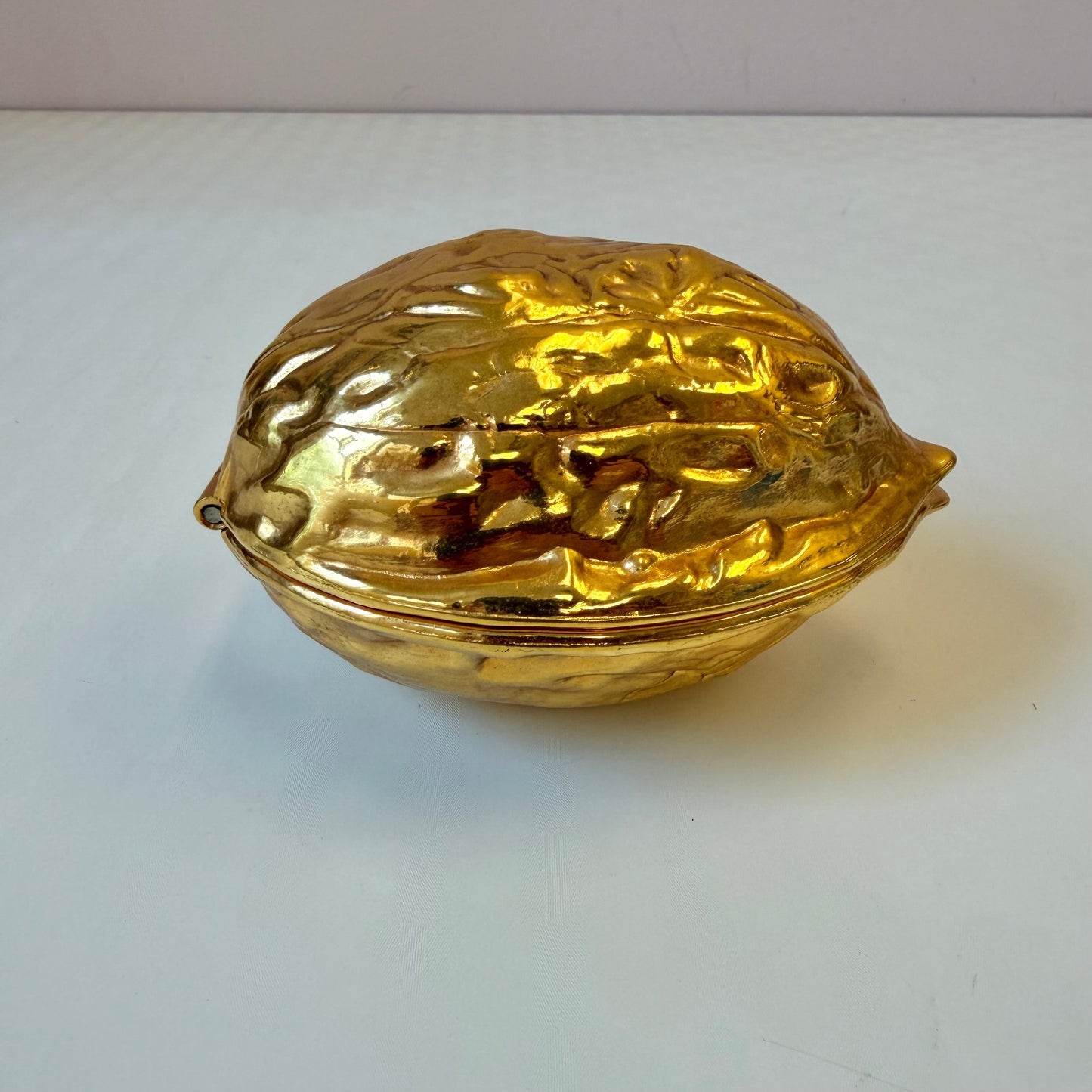 Vintage Gold Tone Metal Walnut Nutcracker